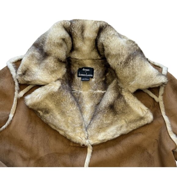 Dennis Basso Faux Fur Suede Shealing Reversable Button Jacket L Vintage Read - Picture 2 of 8
